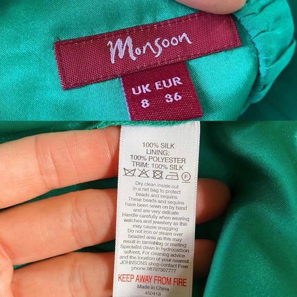 🦚 MONSOON TEAL GREEN BEADED FESTIVE SILK DRESS! - Picture 14 of 16